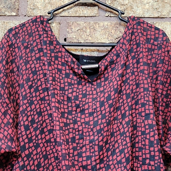 AB Studio Red and Black Boxy 3/4 Sleeve Blouse SIZE XL - Picture 4 of 11